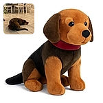 A cozy indoor scene featuring a brown dog curled up and resting on a tiled floor beneath a modern dining table with white chairs. The setting is calm and homey, with a touch of greenery from a plant to the left, and various items on the table hinting at a lived-in space.