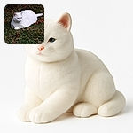 A serene white cat lounges gracefully on a patch of green grass dotted with dry leaves, basking in the gentle sunlight while surveying its outdoor kingdom with calm dignity.