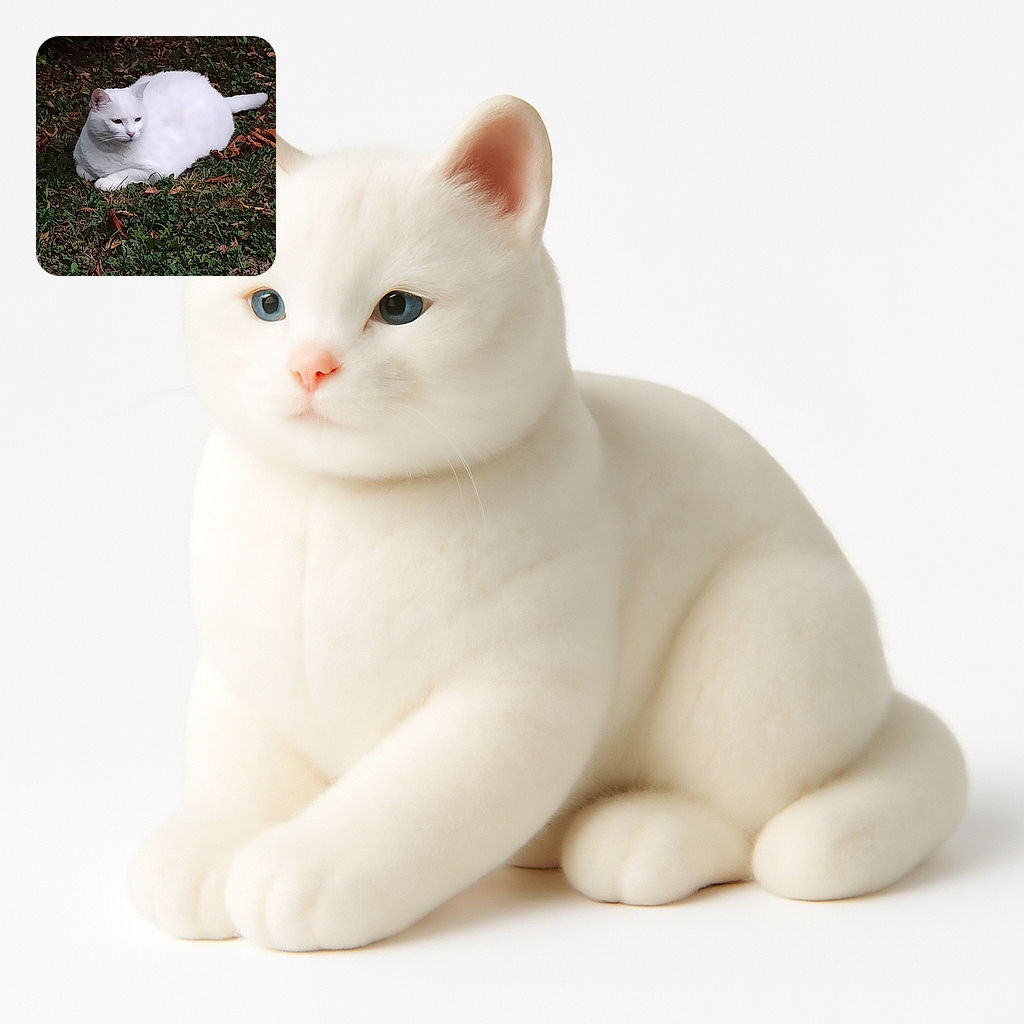 A serene white cat lounges gracefully on a patch of green grass dotted with dry leaves, basking in the gentle sunlight while surveying its outdoor kingdom with calm dignity.