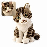 A wide-eyed tabby-and-white cat fills the frame with the intense expression of a tiny furry detective, while a glass of water lurks in the corner like suspicious evidence.