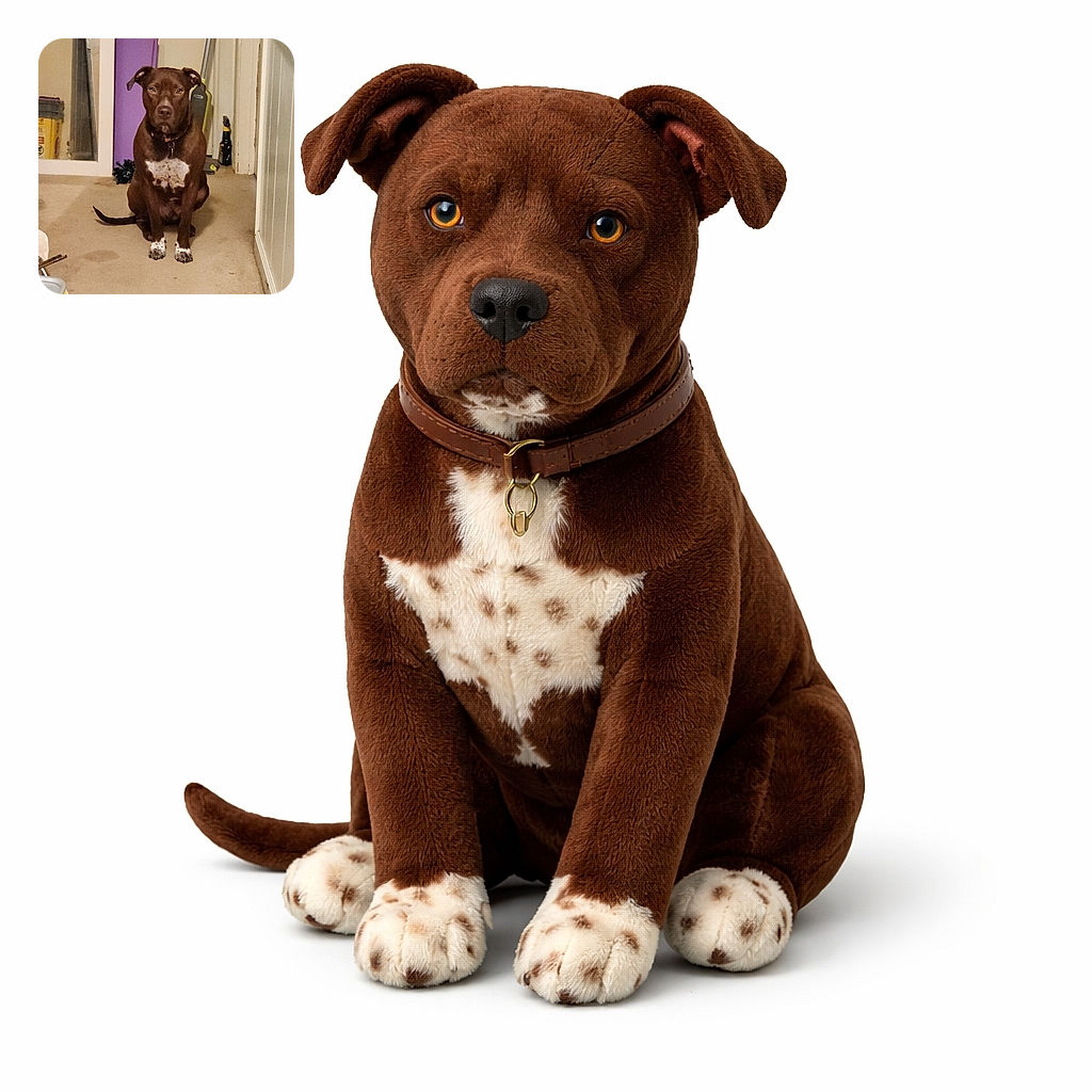 A serious-looking brown dog with white patches sits patiently in a somewhat cluttered indoor space, surrounded by household items like a broom, a purple yoga mat, and storage bins, giving off a vibe of quiet domestic vigilance.