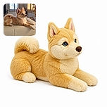 A fluffy, pointy-eared puppy lounges across a leather ottoman like a tiny fox-shaped aristocrat, stretching one paw dramatically while keeping watch over the sunlit living room. The cat tree stands nearby, apparently awaiting its furry tenant’s royal inspection.