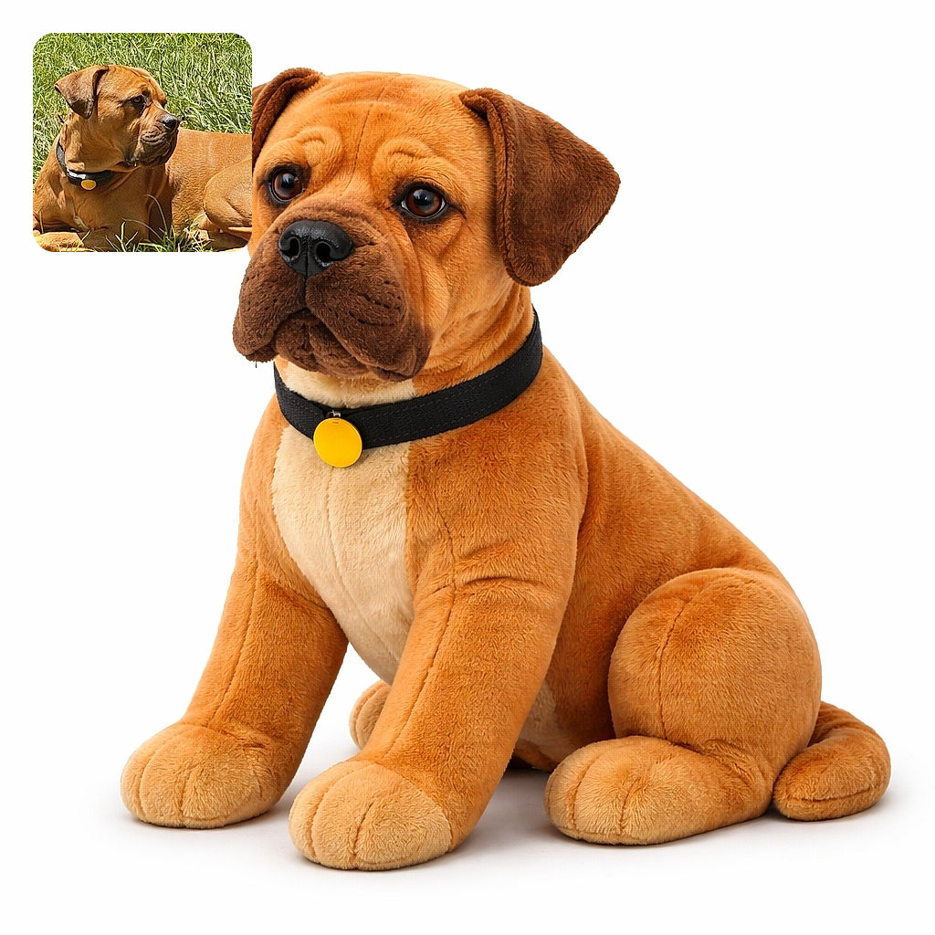 A relaxed brown dog basks in the sun on a bed of grass, head turned to the side with a thoughtful squint and a little droplet on its chin — collar gleaming, ears perked just enough to look dignified, and warm sunlight highlighting the short coat and muscular shoulders.