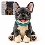 A joyful French Bulldog puppy is bounding towards the camera on a sandy beach at sunset, with its tongue slightly out and paws mid-air, capturing pure puppy excitement and energy.