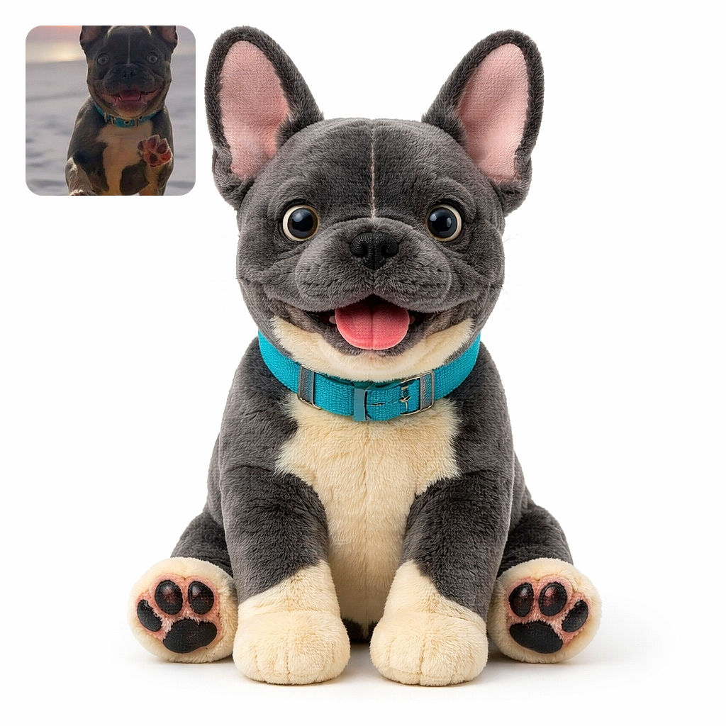 A joyful French Bulldog puppy is bounding towards the camera on a sandy beach at sunset, with its tongue slightly out and paws mid-air, capturing pure puppy excitement and energy.