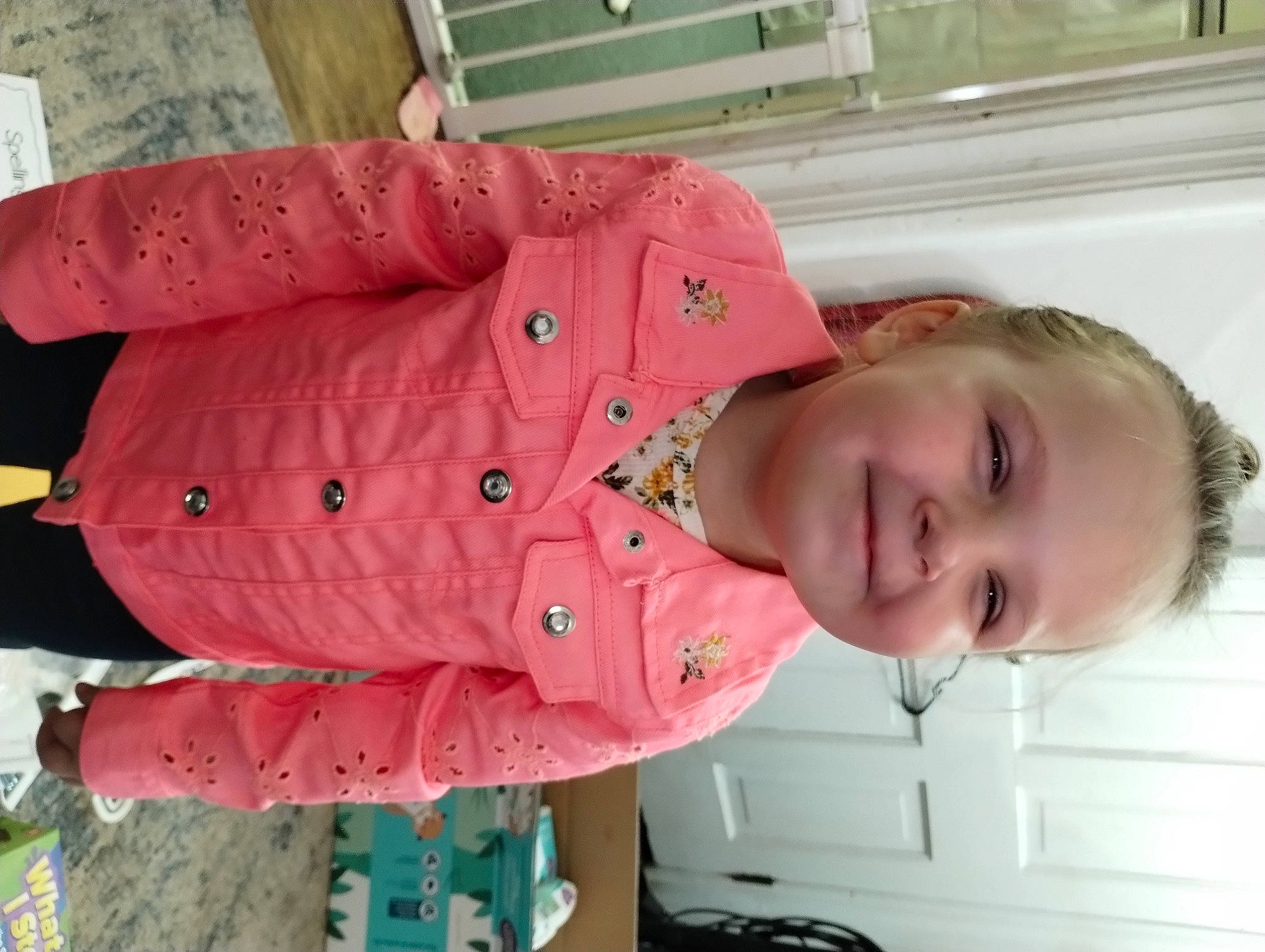 Margaret is registered to the contest to win money with this photo: baby, baby_toddler_clothing, child, comfort, fun, joy, magenta, pattern, person, pink, room, sleeve, smile, toddler