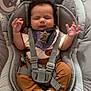 Riley joined the competition — help win amazing prizes! baby, sleeping, baby_rocker, gray, bear_toy, bib, clothing, hands_up, infant, cute, indoor, soft_toys, child, peaceful, pajamas, footwear, stripes, comfort, seat, relaxation