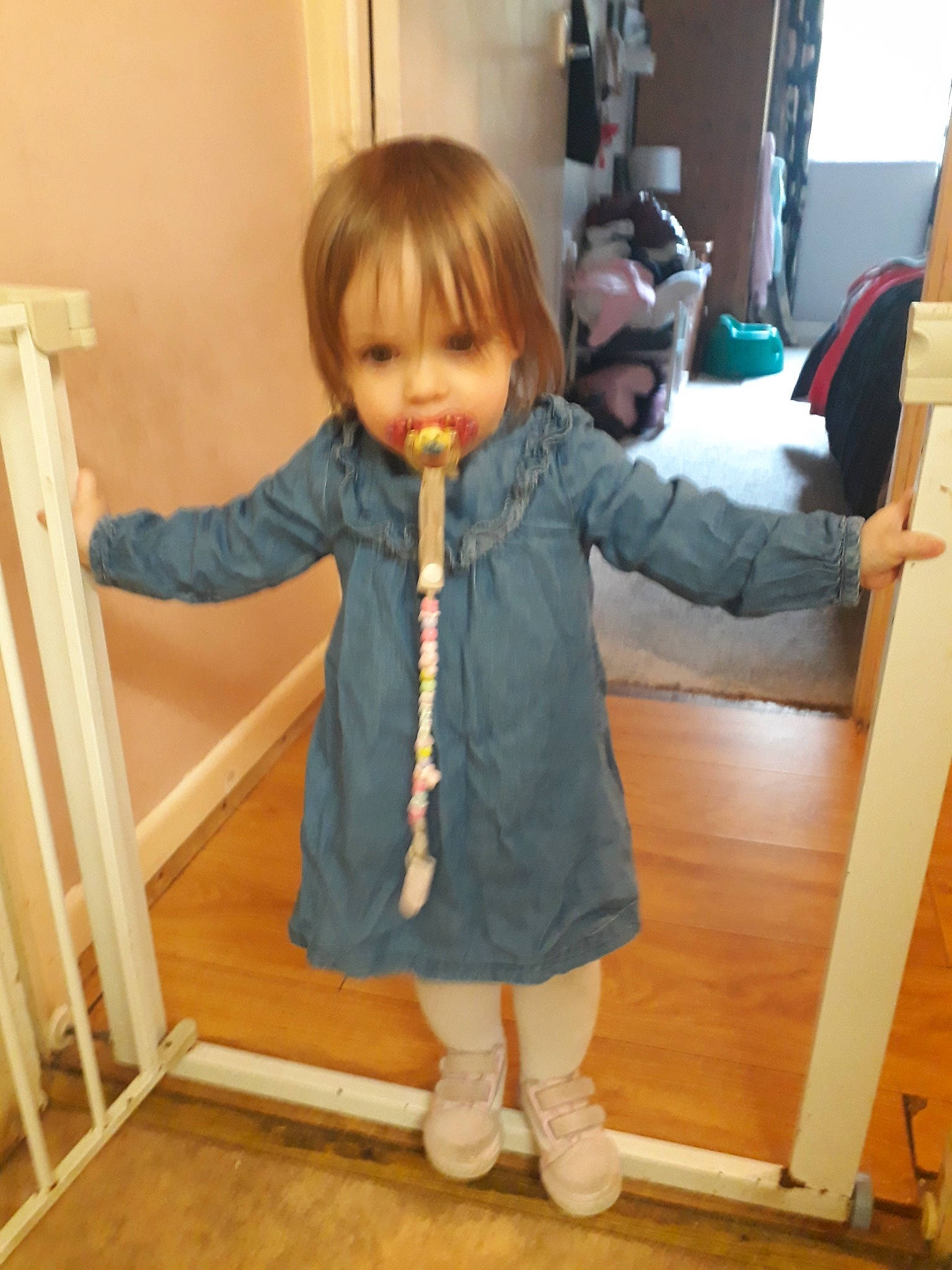 Poppy-leigh is registered to the contest to win money with this photo: child, clothing, denim, outerwear, person, standing, toddler