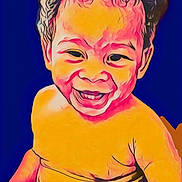 Jaxson is registered to the contest to win money with this photo: baby, child, smiling, curly_hair, diaper, sitting, portrait, colorful, artistic, illustration, happy, cute, infant, young_child, skin, face, expression, background, blue, warm_colors
