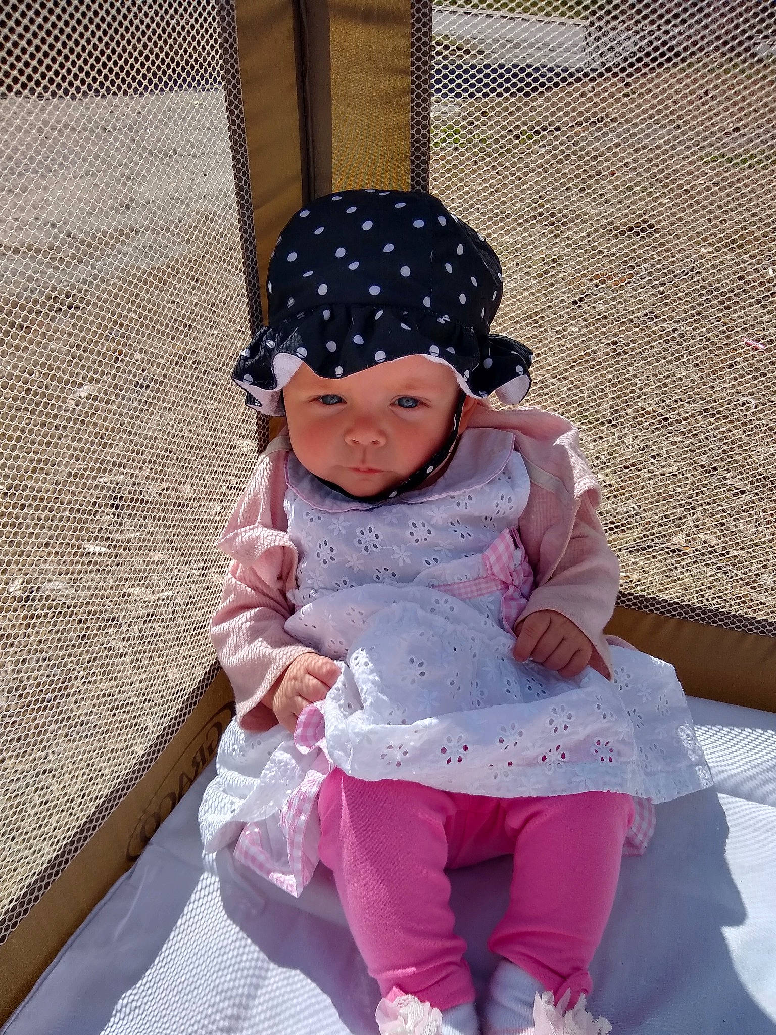 Jayleigh joined the competition — help win amazing prizes! baby, baby_toddler_clothing, bonnet, child, headgear, headwear, pattern, person, pink, skin, smile, toddler