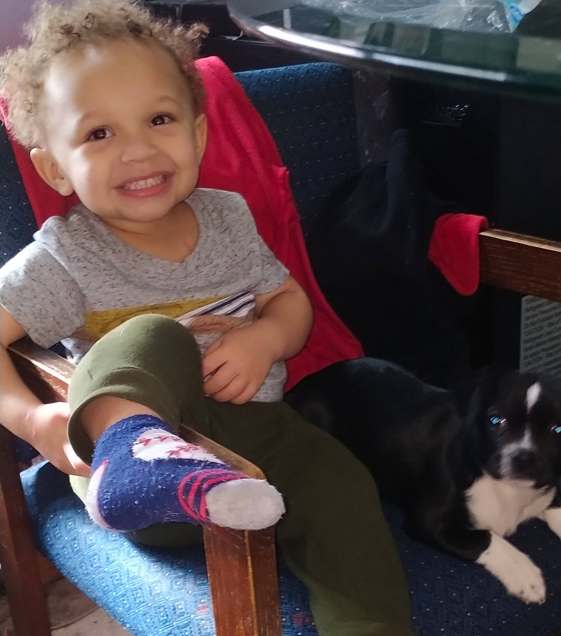 Ethan joined the competition — help win amazing prizes! baby_toddler_clothing, comfort, companion_dog, dog, finger, happy, human_body, human_leg, joy, knee, lap, leg, leisure, mammal, person, sitting, sleeve, smile, sock, thigh
