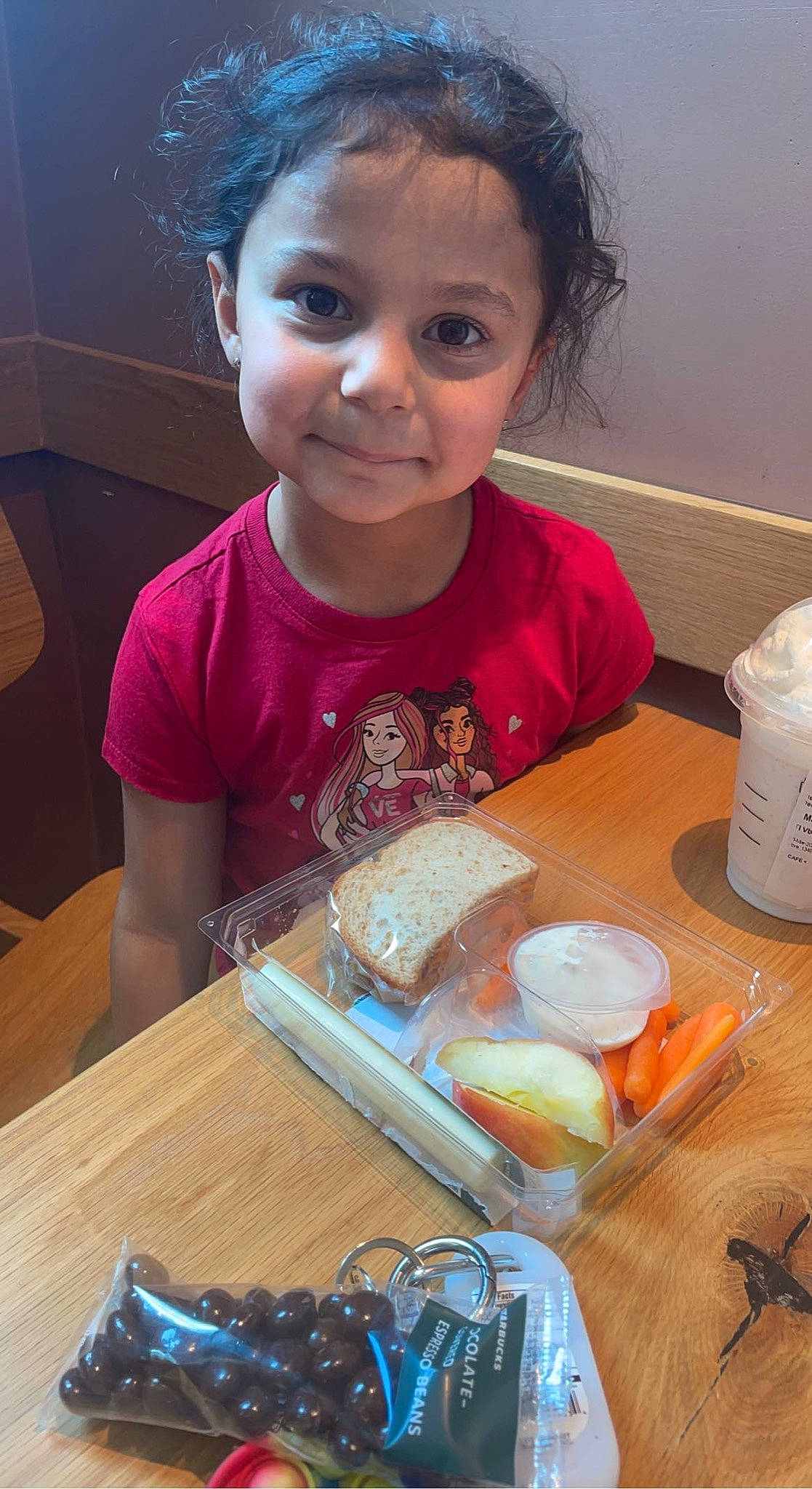 Khloe joined the competition — help win amazing prizes! baking, breakfast, chair, child, comfort_food, cuisine, desk, dish, finger_food, food, household_supply, ingredient, joy, person, plate, smile, sweetness, t_shirt, table, tableware