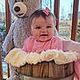 Wednesday joined the competition — help win amazing prizes! baby, blanket, child, daylight, face, happy, infant, nature, outdoor, person, pink_bow, pink_clothing, plush_toy, porch, scenic_background, smiling, soft_texture, teddy_bear, wooden_barrel, wooden_railing
