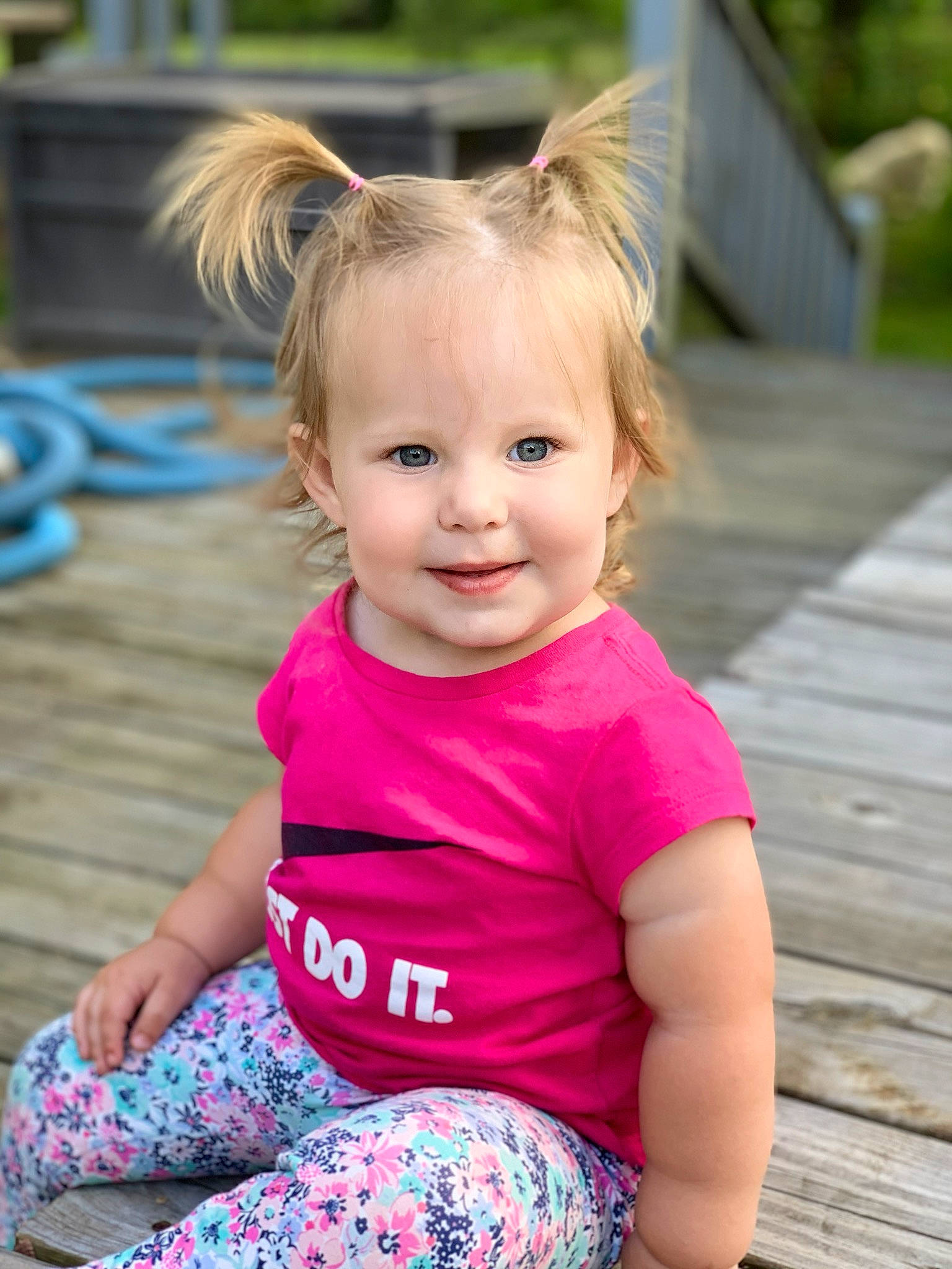 Madeline is registered to the contest to win money with this photo: baby, blond, cheek, child, eye, face, hair, head, joy, leisure, people, person, photography, pink, play, recreation, sitting, skin, smile, summer