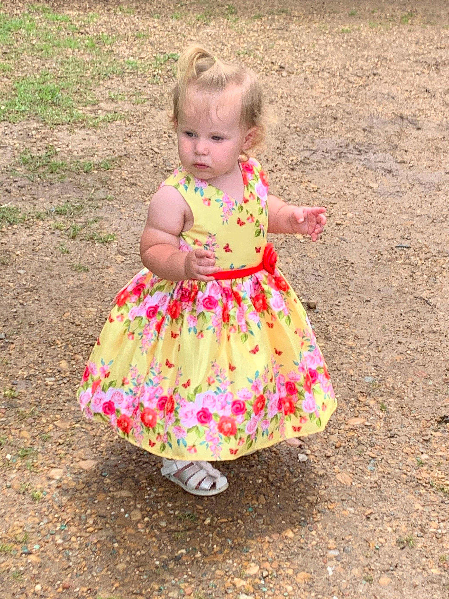 Madeline joined the competition — help win amazing prizes! baby_toddler_clothing, child, clothing, dress, pattern, person, pink, play, toddler
