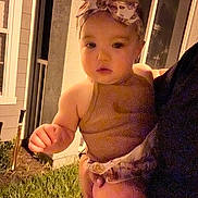 Izabella joined the competition — help win amazing prizes! accessories, baby, bodypart, bonnet, clothing, diaper, door, dress, face, finger, grass, hand, hat, head, lawn, outdoors, person, photography, plant, portrait