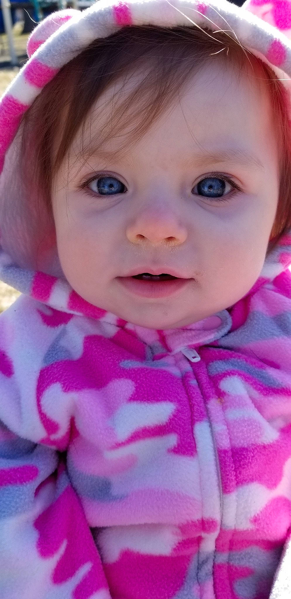 Louella joined the competition — help win amazing prizes! baby, beauty, brown_hair, cheek, child, chin, close_up, eye, eyebrow, face, facial_expression, forehead, hair, head, lip, mouth, nose, person, pink, skin