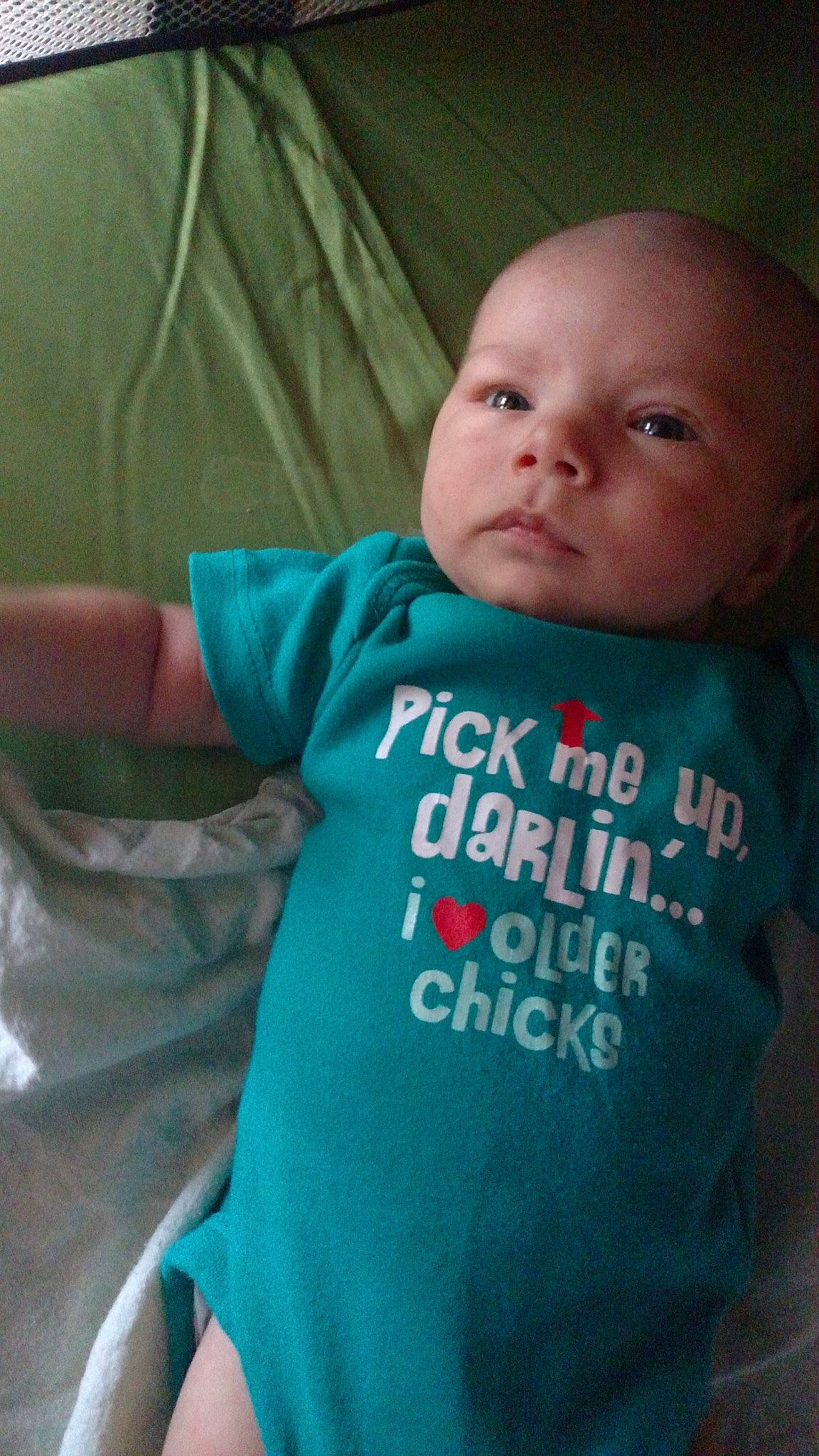 Bryar joined the competition — help win amazing prizes! baby, baby_products, baby_toddler_clothing, cheek, child, green, person, product, skin, sleeve, smile, t_shirt, toddler, turquoise