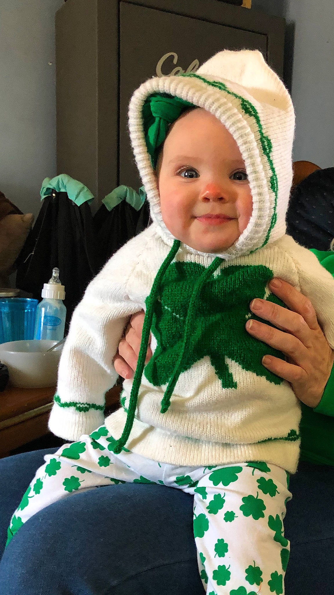 Annabelle Rose joined the competition — help win amazing prizes! baby, child, costume, fictional_character, green, headgear, joy, outerwear, person, saint_patricks_day, sleeve, toddler