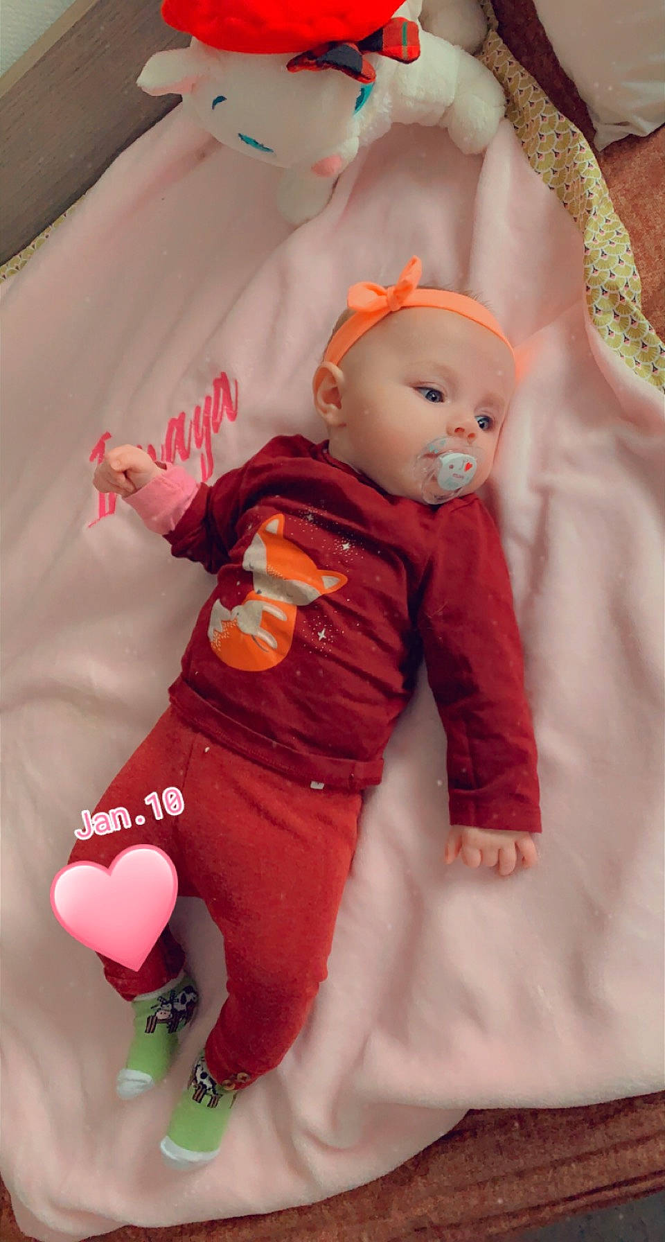 Innaya participe au concours pour gagner de l'argent avec cette photo : baby, baby_products, baby_toddler_clothing, baby_toys, cheek, child, comfort, doll, face, head, orange, peach, person, pink, product, sitting, skin, sleeve, textile, toddler