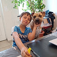 Vicky a rejoint le concours — aidez-le/la à gagner de superbes lots ! box, boy, casual, child, clothing, dog, domestic, face, furniture, hand, highlighter, indoor, paper, pet, plant, sitting, smile, table, tiles, window