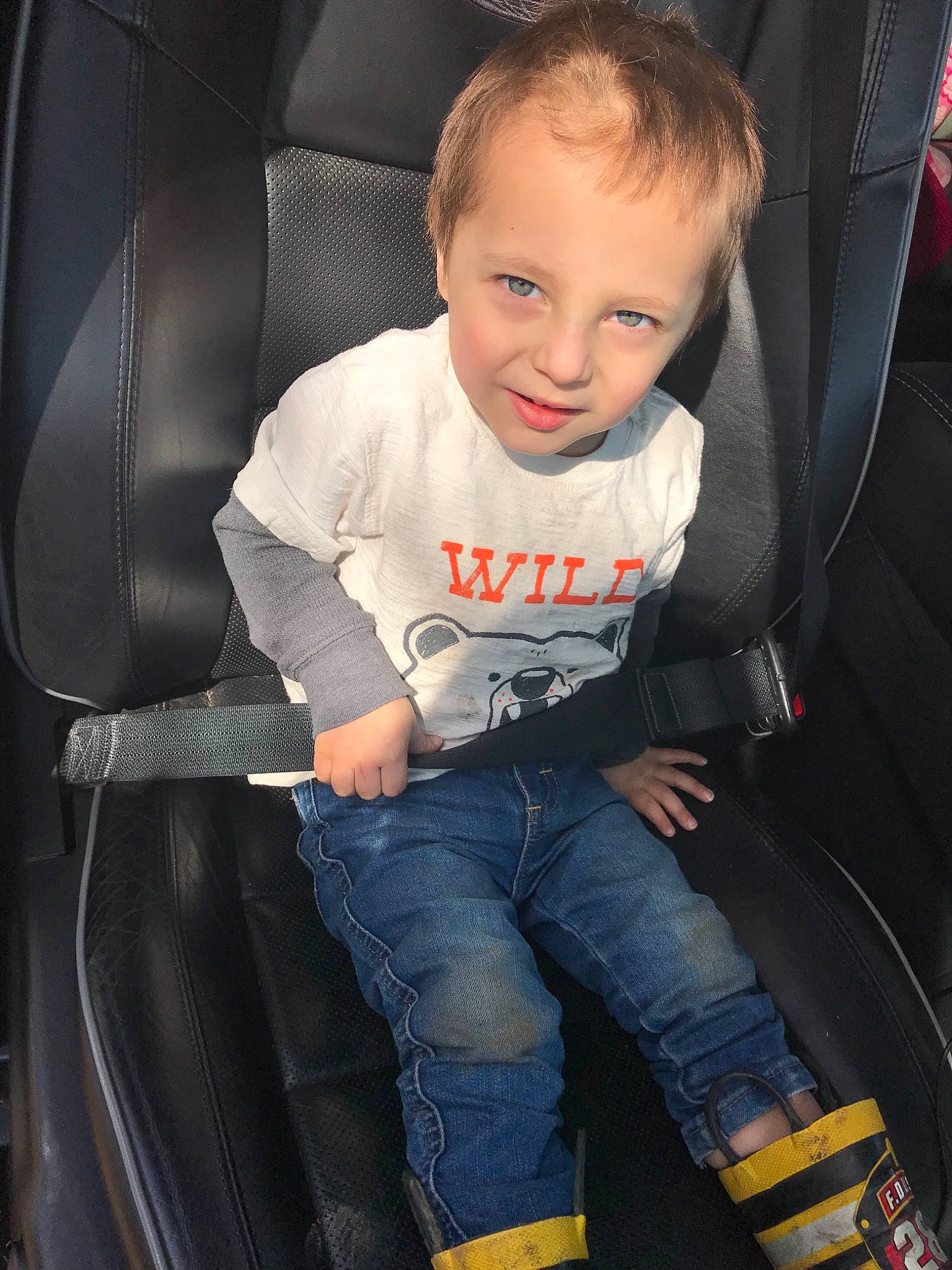 Brantley is registered to the contest to win money with this photo: auto_part, baby_in_car_seat, car, car_seat, car_seat_cover, child, person, seat_belt, sitting, toddler, vehicle, vehicle_door