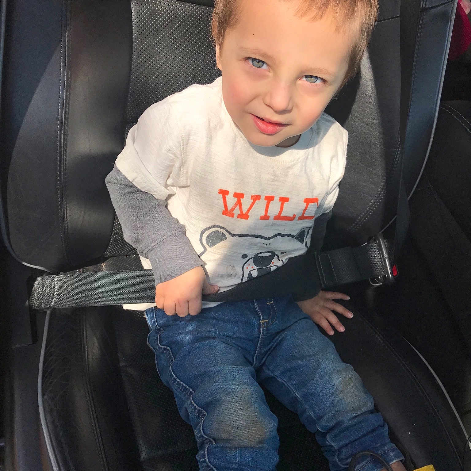 Brantley is registered to the contest to win money with this photo: auto_part, baby_in_car_seat, car, car_seat, car_seat_cover, child, person, seat_belt, sitting, toddler, vehicle, vehicle_door