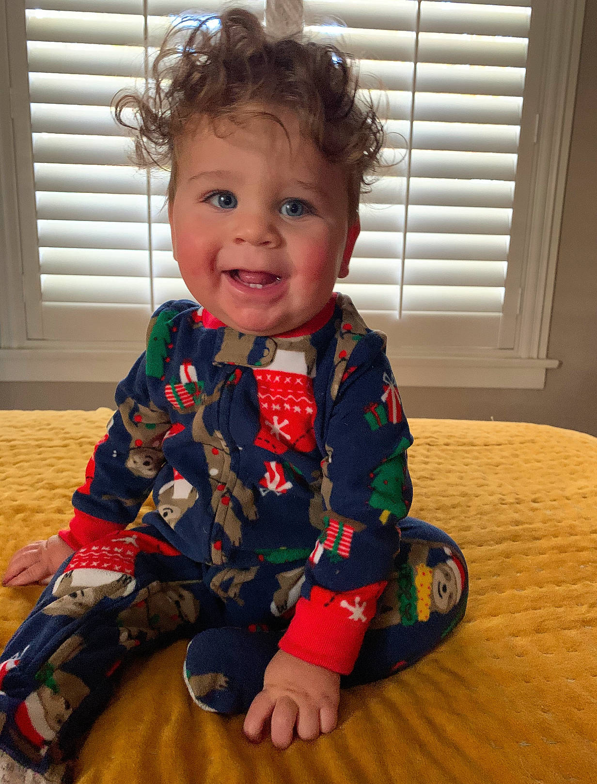 Cruz joined the competition — help win amazing prizes! baby, baby_toddler_clothing, cheek, child, costume, mouth, nose, overall, person, play, sitting, sleeve, toddler, window_blind, window_covering, window_treatment, wood_flooring