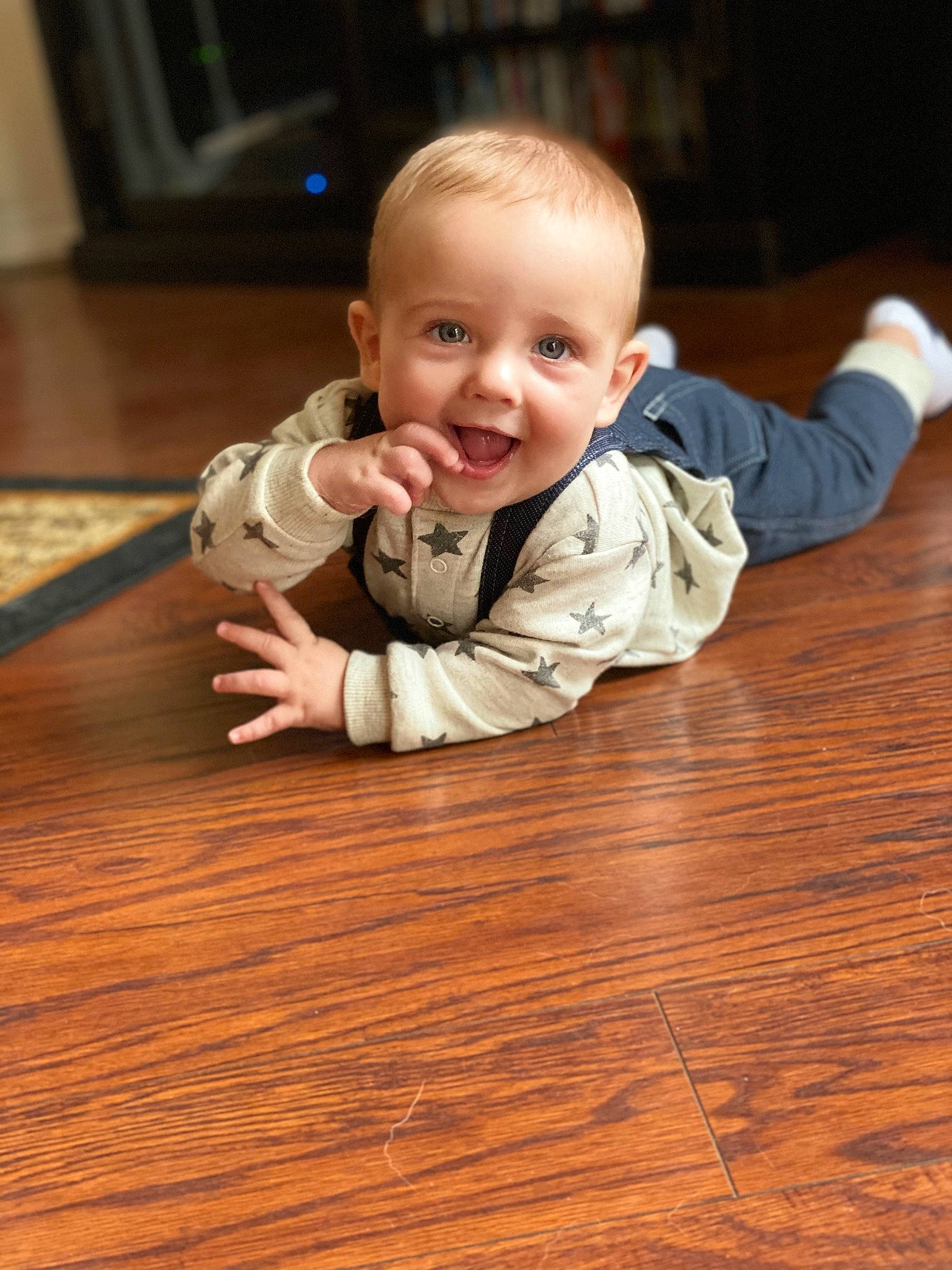 Brayen joined the competition — help win amazing prizes! baby, cheek, child, crawling, floor, flooring, hardwood, joy, laminate_flooring, person, play, skin, smile, toddler, tummy_time, wood, wood_flooring