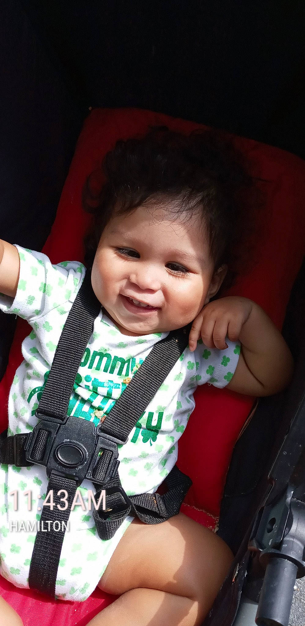 Omari is registered to the contest to win money with this photo: baby, beauty, black_hair, cheek, child, cool, facial_expression, finger, gesture, hand, person, play, product, sitting, skin, smile, toddler