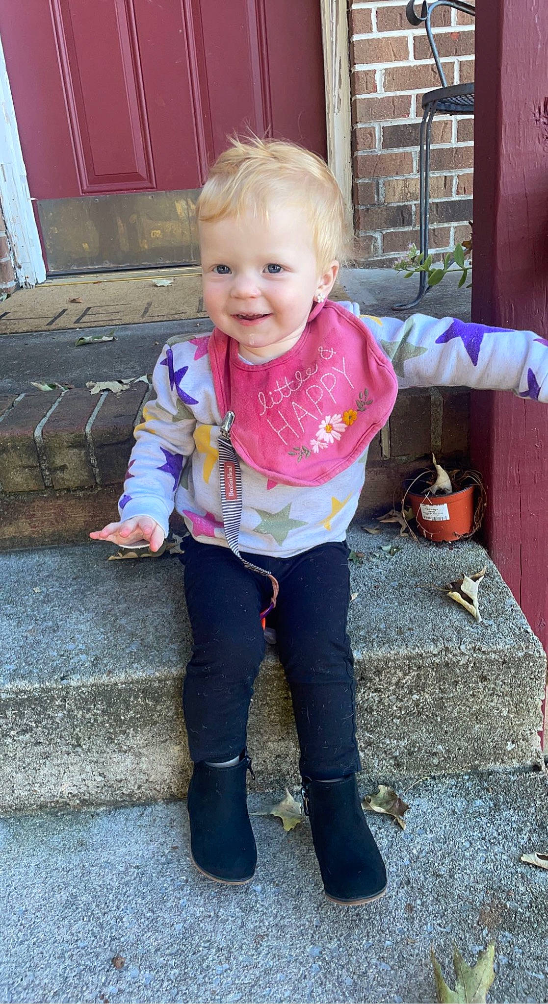 Alayna joined the competition — help win amazing prizes! baby, baby_toddler_clothing, cheek, child, electric_blue, face, fun, grass, happy, head, joy, magenta, person, pink, road_surface, sitting, sleeve, smile, standing, t_shirt