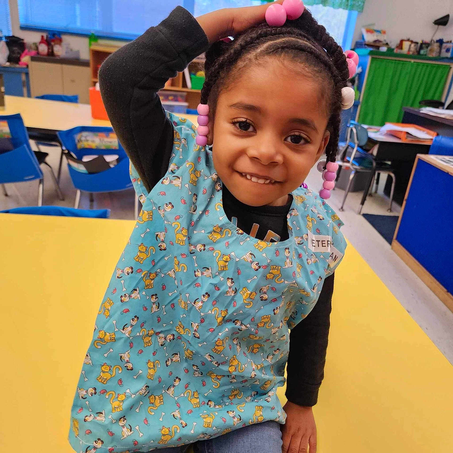 Kallie joined the competition — help win amazing prizes! braid, child, clothing, cornrows, curlyhair, face, female, girl, hair, head, person, sleeve, student