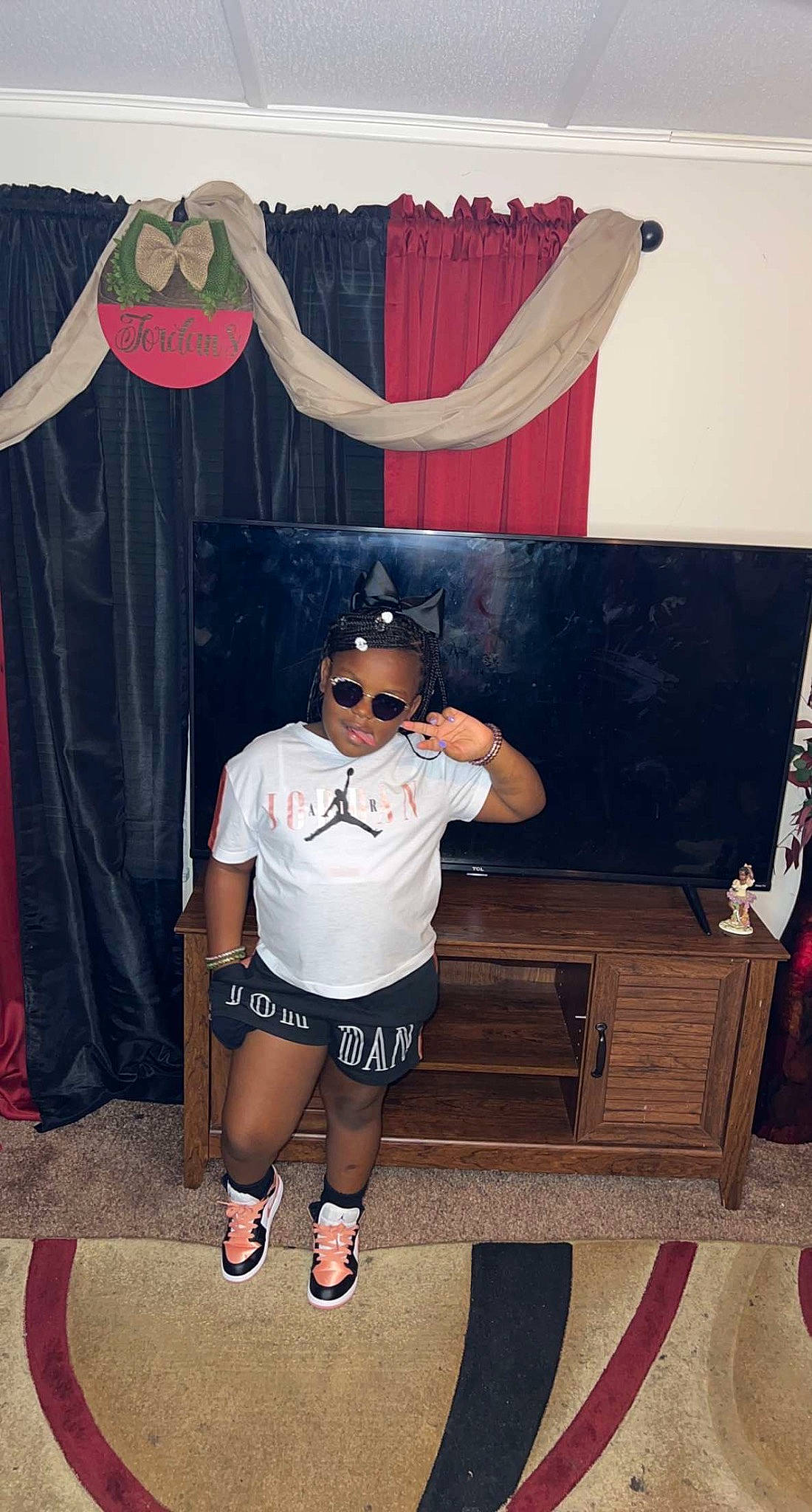 Jewels joined the competition — help win amazing prizes! costume, curtain, event, eyewear, fashion, fashion_design, fun, hat, headwear, human_leg, knee, leisure, person, room, shorts, sleeve, sportswear, style, t_shirt, thigh