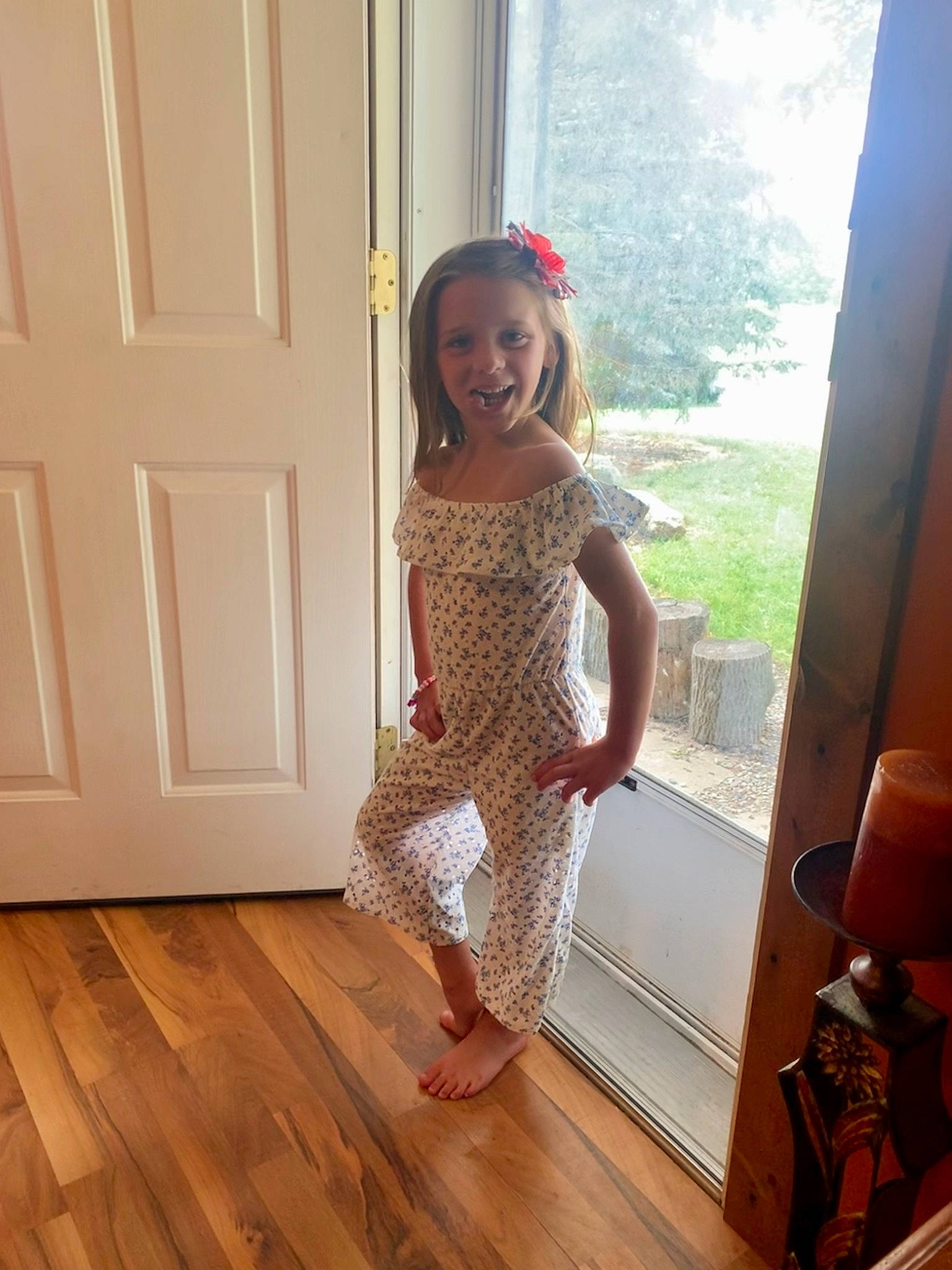 Gigi is registered to the contest to win money with this photo: child, clothing, dress, floor, flooring, joy, long_hair, person, shoe, toddler, waist, white