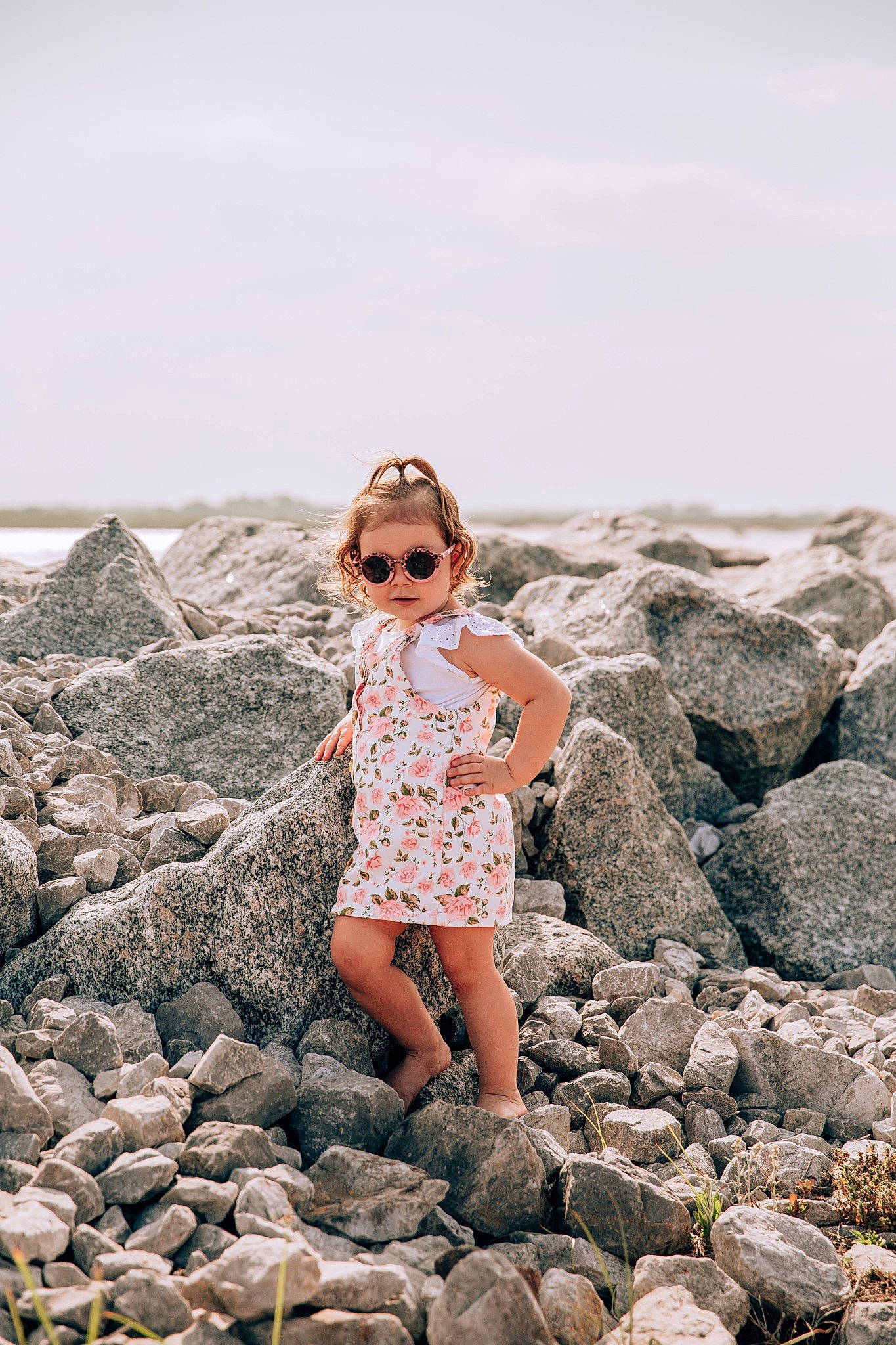 Caroline joined the competition — help win amazing prizes! bedrock, brown_hair, coast, day_dress, dress, eyewear, flash_photography, fun, happy, horizon, human_leg, landscape, leg, ocean, pattern, people_in_nature, person, shore, sky, sunglasses