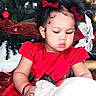 Giafripp is registered to the contest to win money with this photo: toddler, child, christmas_tree, holiday, red_dress, bows, decorations, ornaments, ribbons, indoor, festive, cute, playing, holiday_season, christmas, celebration, young_child, portrait, festive_clothing, holiday_decor