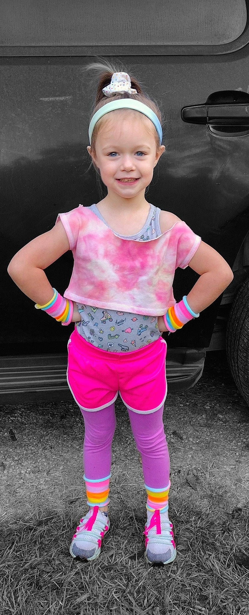 Cheyann is registered to the contest to win money with this photo: active_pants, automotive_tire, baby_toddler_clothing, eye, face, hairstyle, hand, head, human_body, joy, outerwear, person, pink, product, skin, sleeve, smile, tire, tread, waist