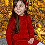 Maria Alice joined the competition — help win amazing prizes! child, girl, smile, red_dress, headband, autumn, leaves, outdoor, nature, rock, long_hair, happy, portrait, seasonal, fall, cute, young, sitting, warm_clothing, playful