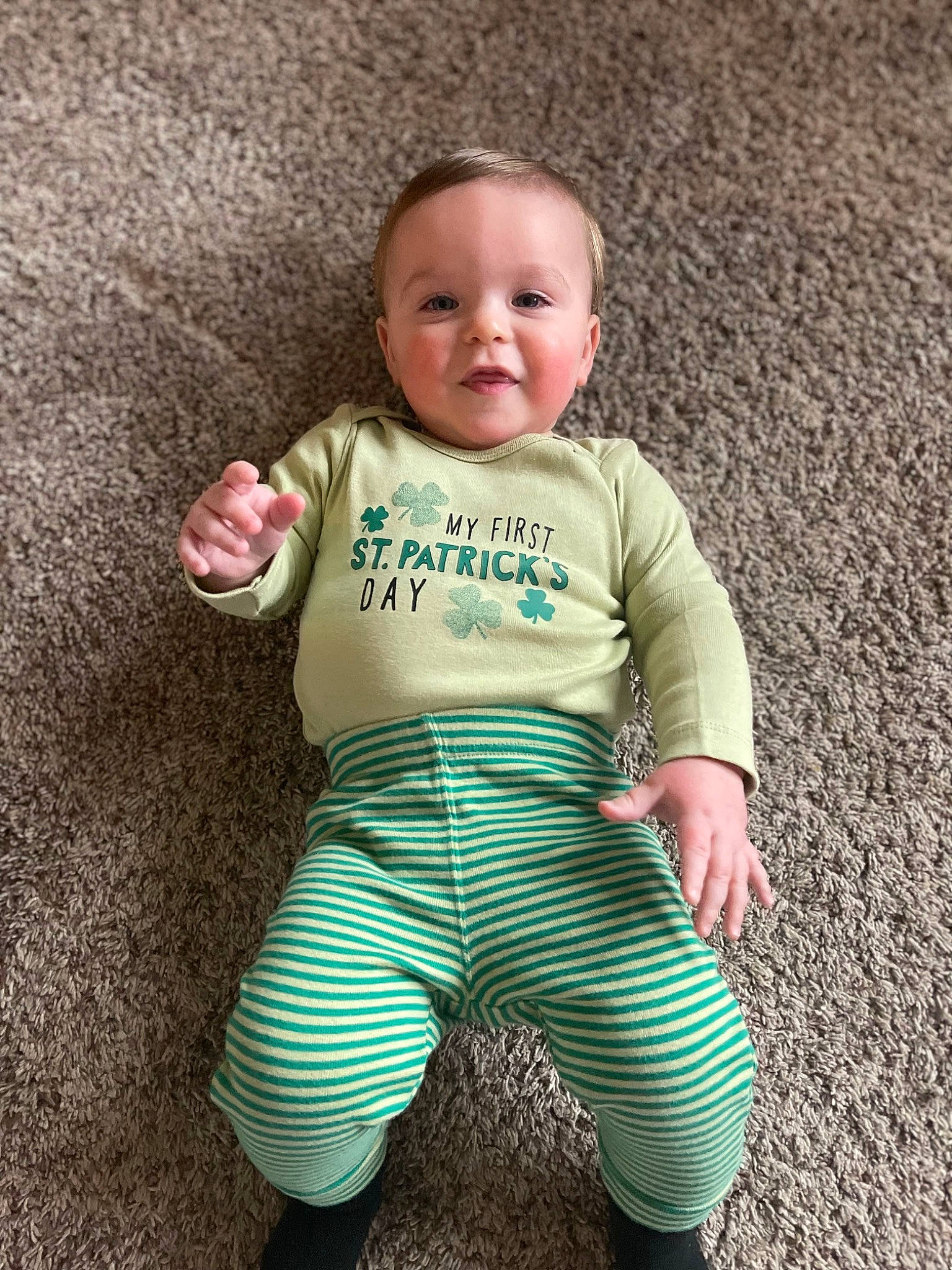 Collin joined the competition — help win amazing prizes! baby, baby_toddler_clothing, cheek, child, electric_blue, face, flooring, grass, grey, happy, head, human_body, pattern, person, skin, sleeve, smile, sportswear, t_shirt, toddler