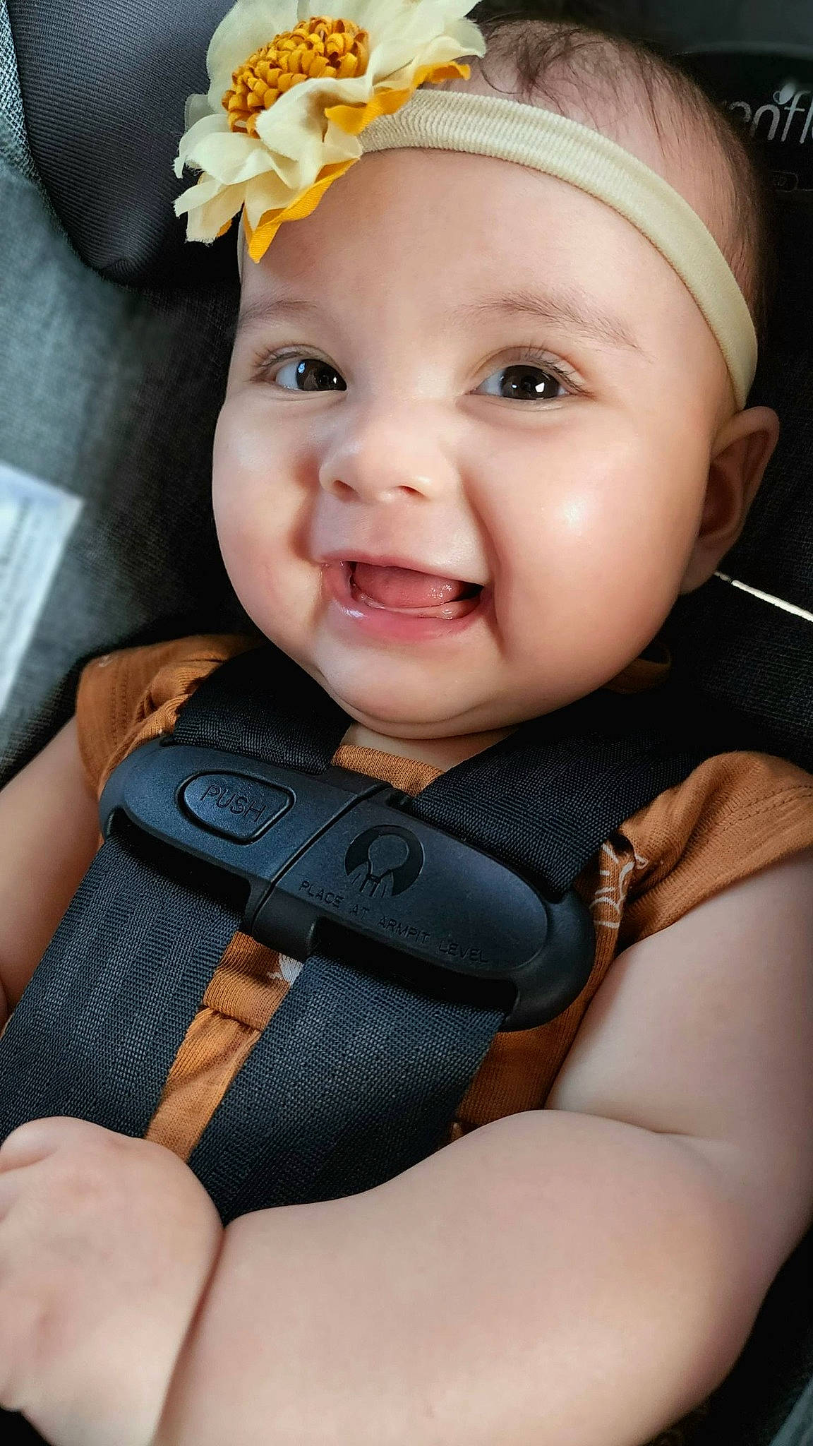 Natalia is registered to the contest to win money with this photo: baby, baby_toddler_clothing, cheek, child, eye, eyebrow, face, finger, flash_photography, flower, happy, hat, headgear, headwear, iris, lip, person, pink, plant, skin