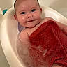 Oakleigh is registered to the contest to win money with this photo: baby, bathtub, bath, water, towel, smile, child, infant, cute, wet, happy, skin, head, face, person, relaxation, indoor, clean, bathtime, bubble