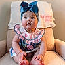 Oakleigh is registered to the contest to win money with this photo: baby, child, infant, blue_bow, dress, sitting, chair, cozy, cute, curious, indoors, pink, white_cloth, embroidery, face, hands, feet, headband, portrait, warm_lighting