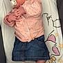 Zia a rejoint le concours — aidez-le/la à gagner de superbes lots ! baby, sleeping, pacifier, pink_sweater, polka_dot, denim_skirt, sock, blanket, cartoon_character, infant, cute, cozy, clothing, hand, face, portrait, resting, indoors, soft, newborn