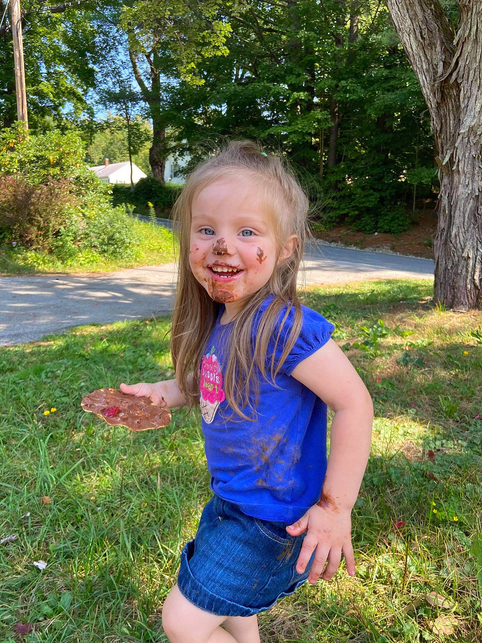 Evangeline joined the competition — help win amazing prizes! baby_toddler_clothing, electric_blue, fun, grass, grass_family, happy, iris, joy, lawn, leaf, leisure, meadow, people_in_nature, person, plant, shorts, smile, summer, sunlight, toddler