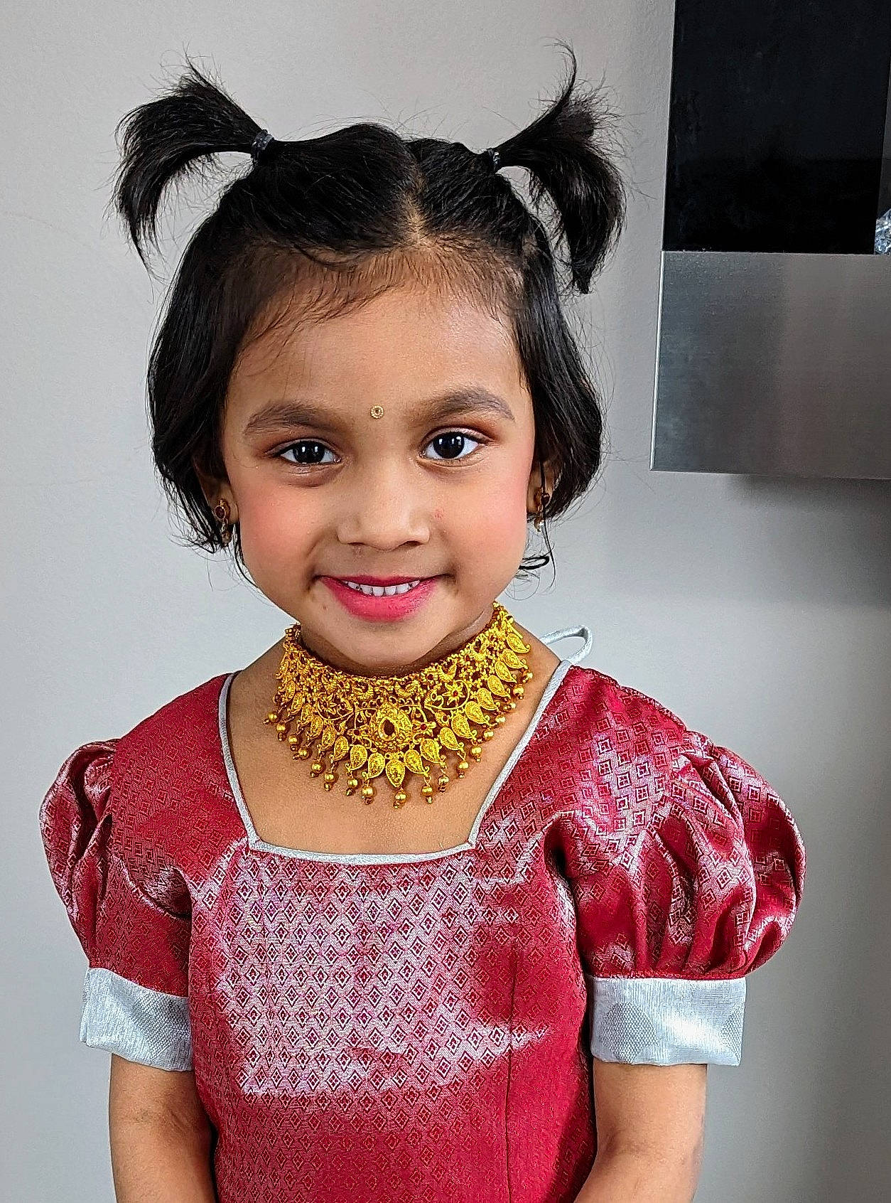 Sreshta joined the competition — help win amazing prizes! baby_toddler_clothing, cheek, chin, day_dress, eyelash, face, fashion_design, happy, headgear, headpiece, jewellery, joy, lipstick, magenta, makeover, neck, necklace, person, skin, sleeve