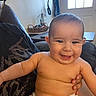 Julian joined the competition — help win amazing prizes! baby, diaper, smile, happy, indoor, person, child, hand, furniture, window, light, skin, face, adult, clothing, seated, couch, basket, home, casual
