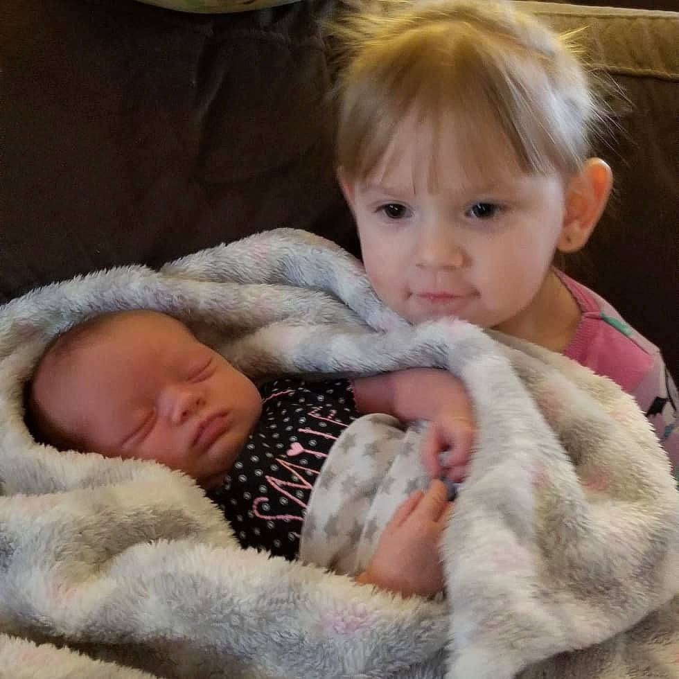 Harper Rae is registered to the contest to win money with this photo: baby, cheek, child, fur, nose, person, sibling, skin, smile, toddler