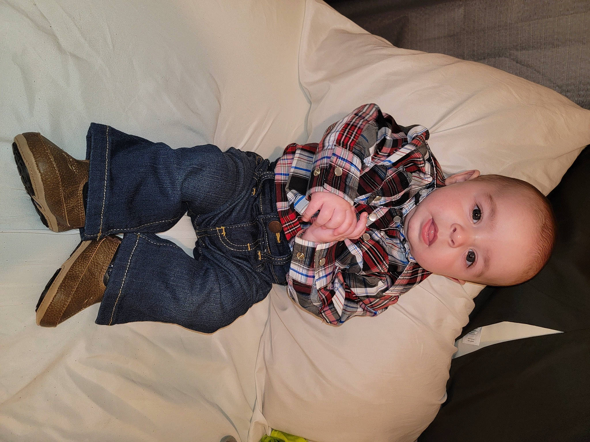 Wrangler joined the competition — help win amazing prizes! abdomen, baby, baby_products, baby_toddler_clothing, bed, comfort, fun, hat, linens, pattern, person, personal_protective_equipment, room, sitting, sleeve, textile, thigh, toddler, tree