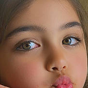 Setayesh Sharifi is registered to the contest to win money with this photo: child, girl, portrait, selfie, close_up, face, eyes, brown_eyes, dark_hair, duck_face, pout, smile, hand, chin, bracelet, indoor, warm_lighting, vertical_photo, phone_screenshot, casual