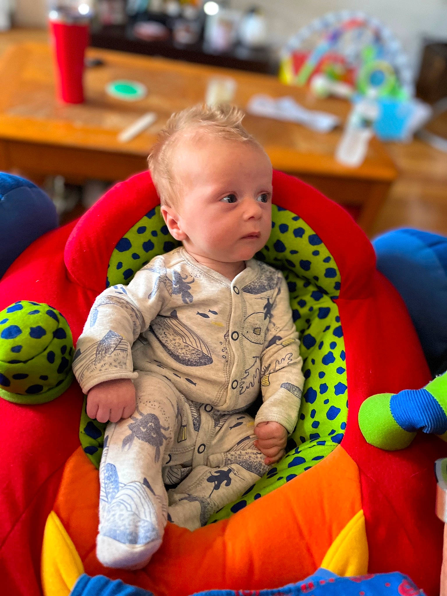 Darren joined the competition — help win amazing prizes! baby, baby_playing_with_toys, baby_products, baby_toddler_clothing, baby_toys, ball, chair, child, comfort, event, fun, happy, leisure, person, play, recreation, room, sitting, table, toddler